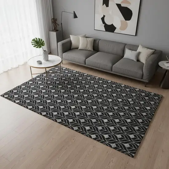Black And Gray Geometric Washable Area Rug With UV Protection Photo 2
