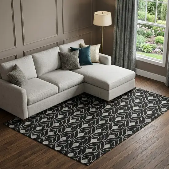 Black And Gray Geometric Washable Area Rug With UV Protection Photo 1