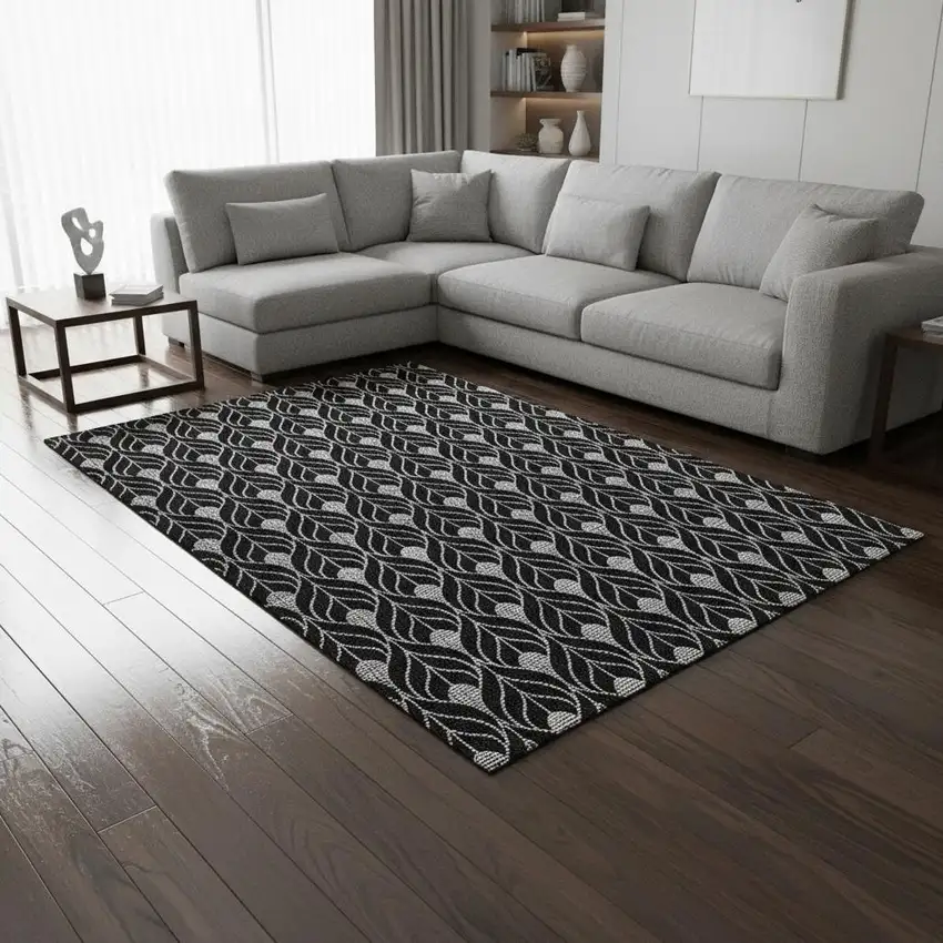 Black And Gray Geometric Washable Area Rug With UV Protection Photo 2