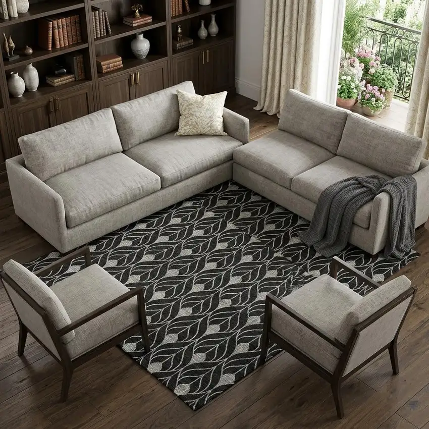 Black And Gray Geometric Washable Area Rug With UV Protection Photo 1