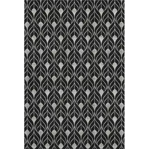 Photo of Black And Gray Geometric Washable Area Rug With UV Protection
