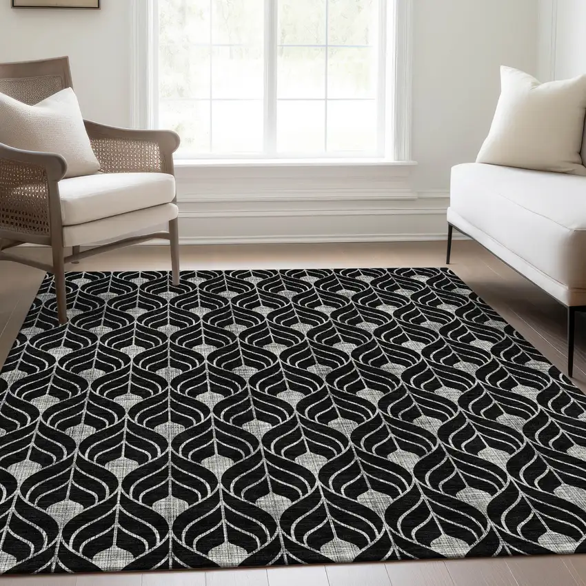 Black And Gray Geometric Washable Area Rug With UV Protection Photo 5