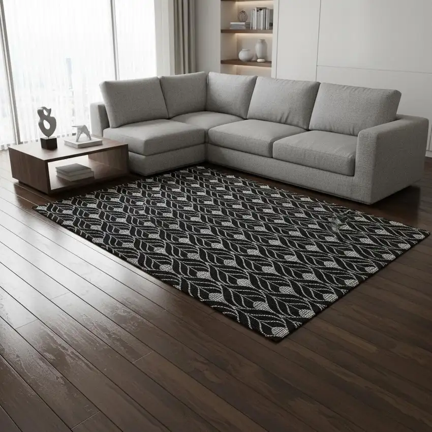 Black And Gray Geometric Washable Area Rug With UV Protection Photo 2
