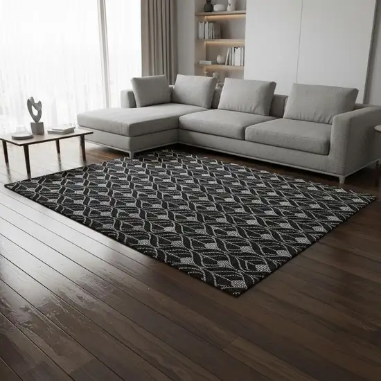 Black And Gray Geometric Washable Area Rug With UV Protection Photo 2
