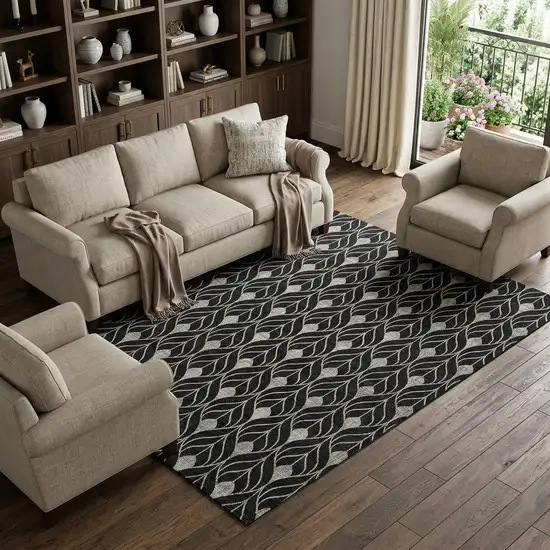 Black And Gray Geometric Washable Area Rug With UV Protection Photo 1