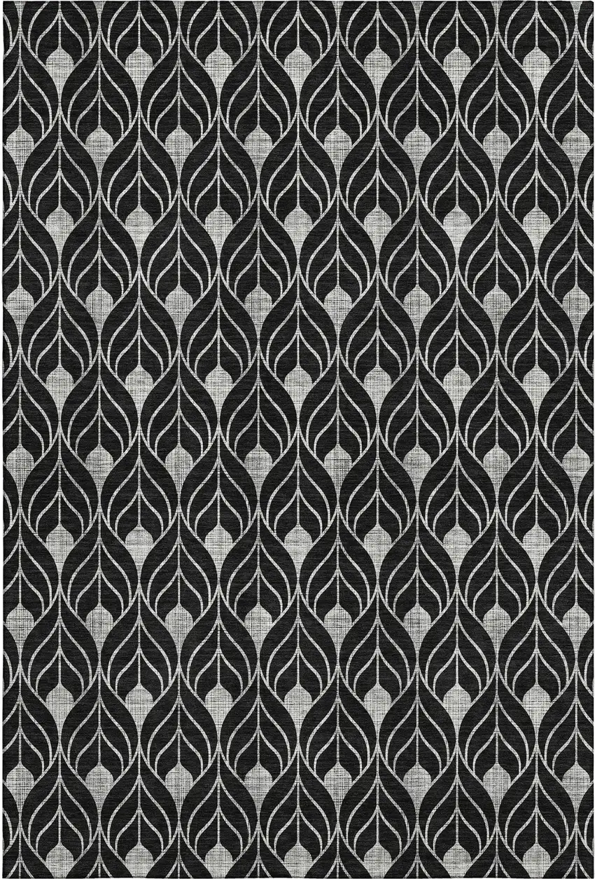 Black And Gray Geometric Washable Area Rug With UV Protection Photo 1