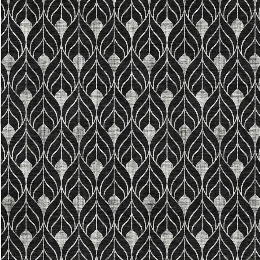 Black And Gray Geometric Washable Area Rug With UV Protection Photo 2