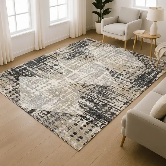 Black And Gray Geometric Washable Area Rug With UV Protection Photo 6