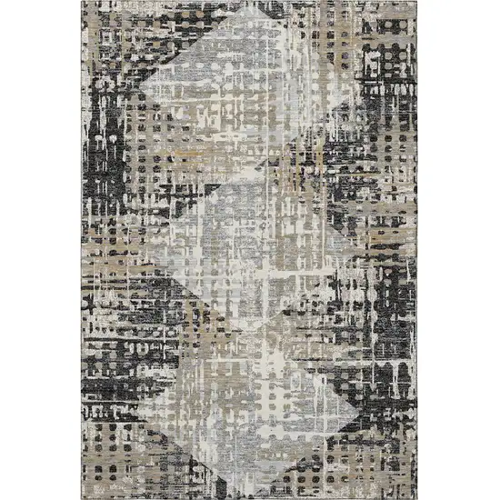 Black And Gray Geometric Washable Area Rug With UV Protection Photo 4