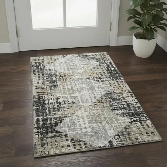 Black And Gray Geometric Washable Area Rug With UV Protection Photo 2
