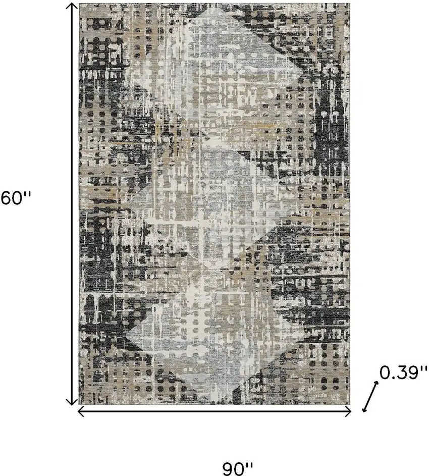 Black And Gray Geometric Washable Area Rug With UV Protection Photo 9
