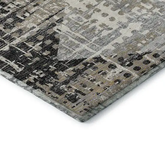 Black And Gray Geometric Washable Area Rug With UV Protection Photo 7