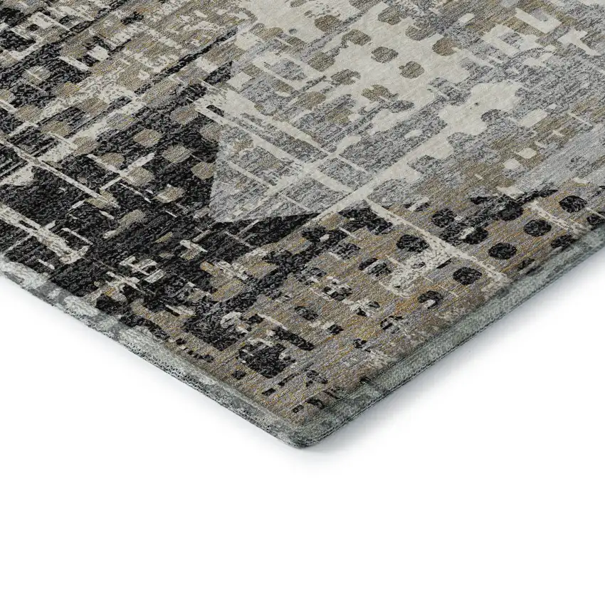 Black And Gray Geometric Washable Area Rug With UV Protection Photo 7