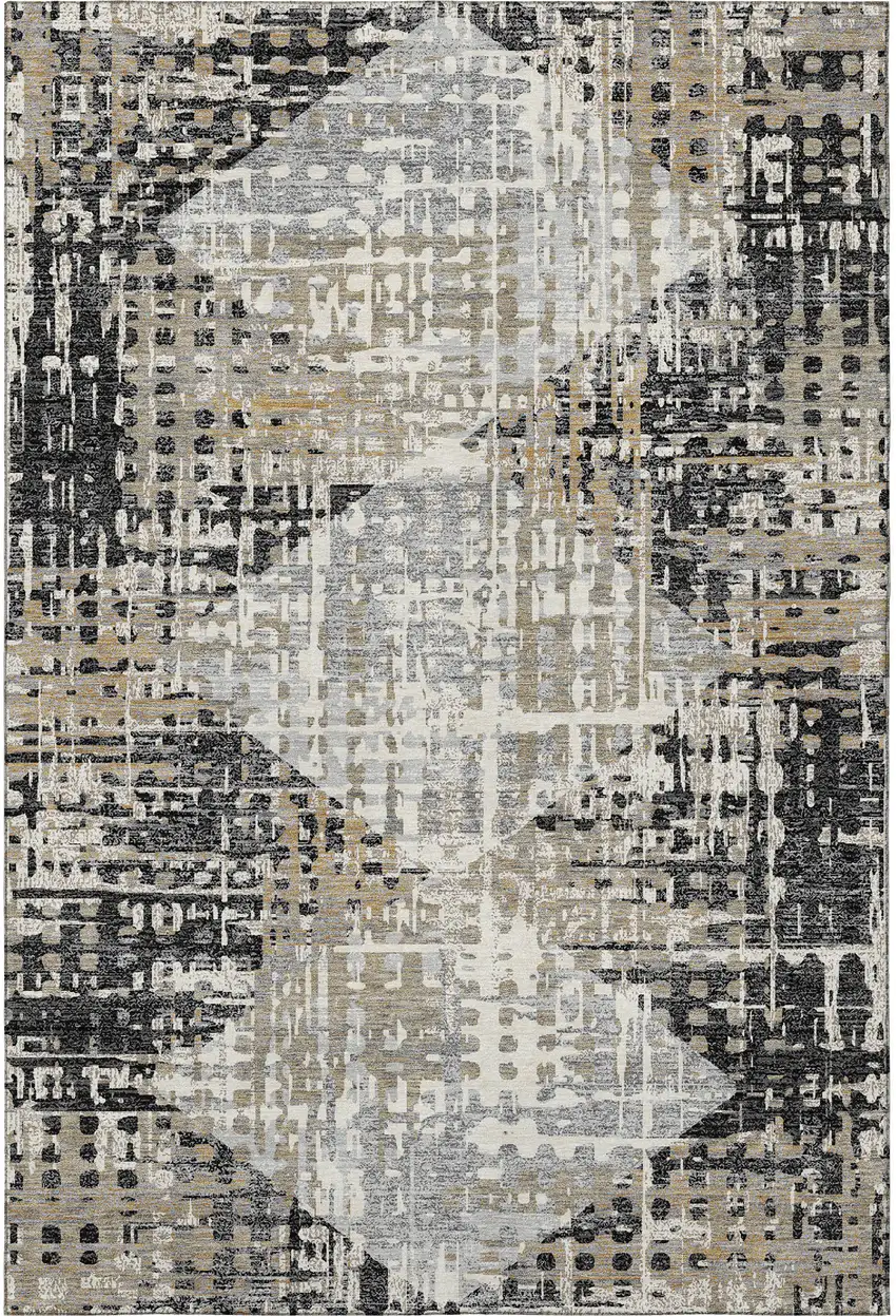 Black And Gray Geometric Washable Area Rug With UV Protection Photo 4