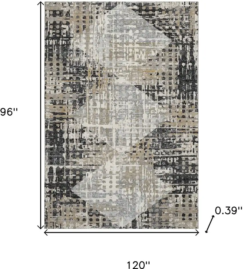 Black And Gray Geometric Washable Area Rug With UV Protection Photo 9