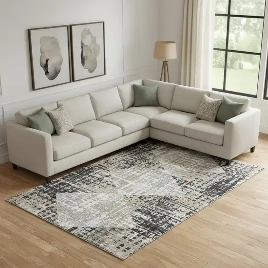 Black And Gray Geometric Washable Area Rug With UV Protection Photo 2