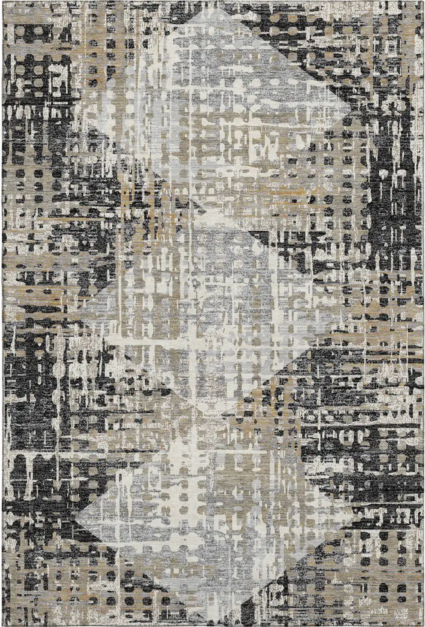 Black And Gray Geometric Washable Area Rug With UV Protection Photo 1