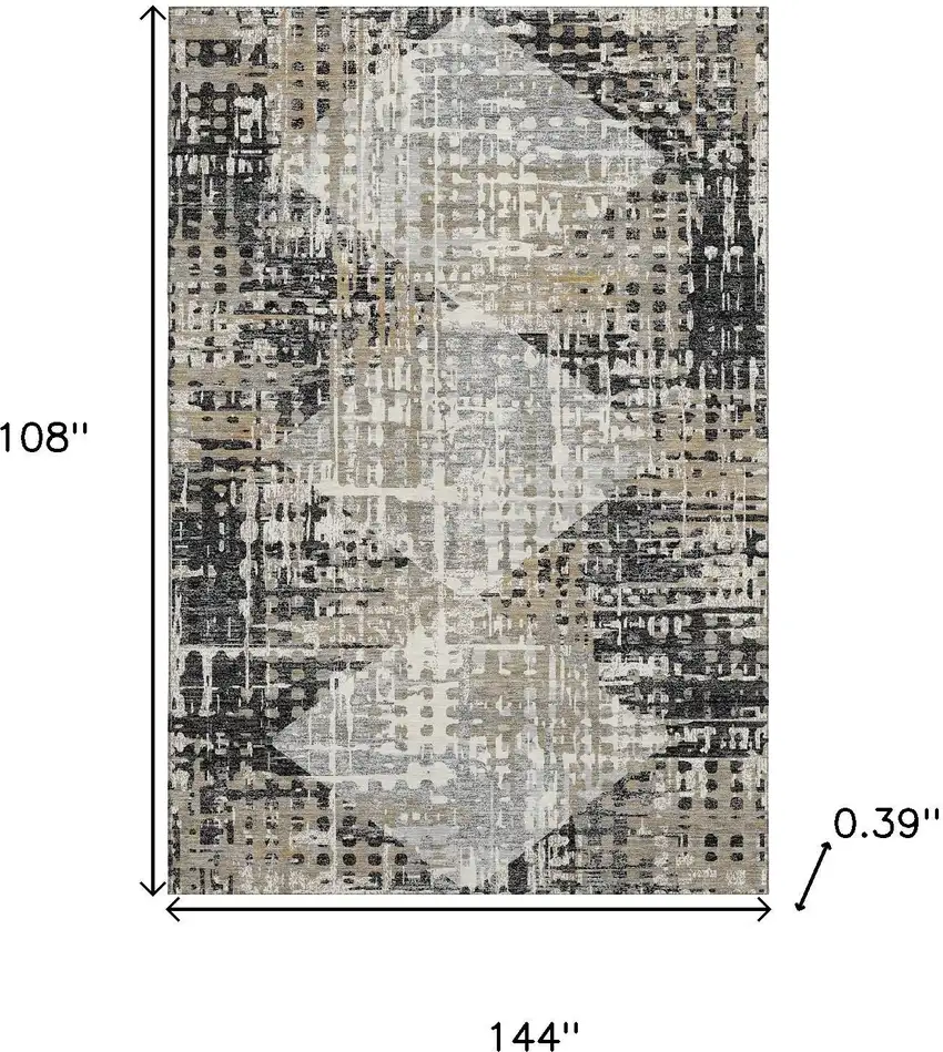 Black And Gray Geometric Washable Area Rug With UV Protection Photo 9