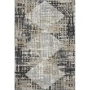Photo of Black And Gray Geometric Washable Area Rug With UV Protection
