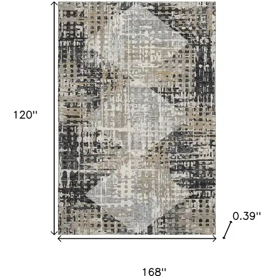 Black And Gray Geometric Washable Area Rug With UV Protection Photo 9