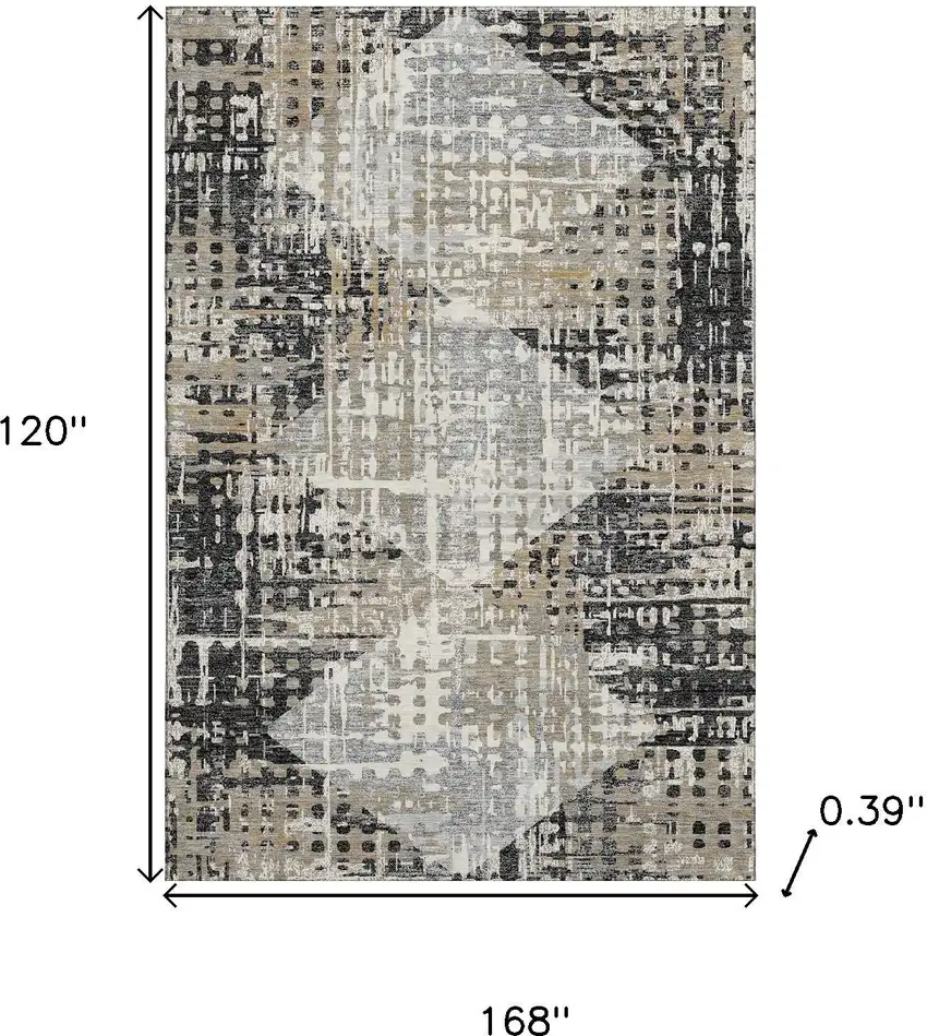 Black And Gray Geometric Washable Area Rug With UV Protection Photo 9