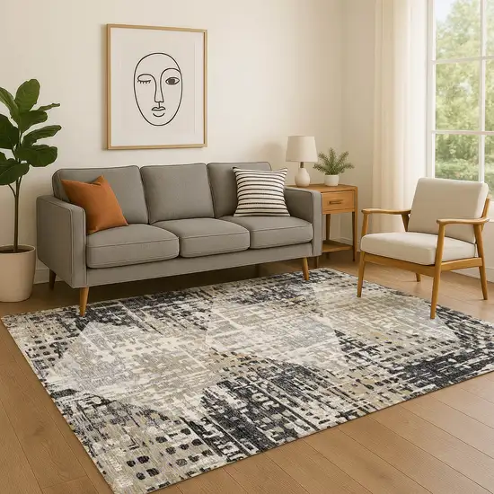 Black And Gray Geometric Washable Area Rug With UV Protection Photo 5