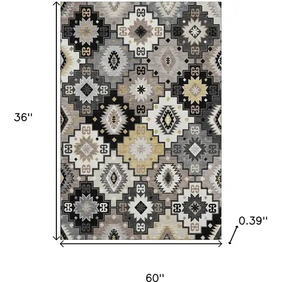 Black And Gray Geometric Washable Area Rug With UV Protection Photo 9