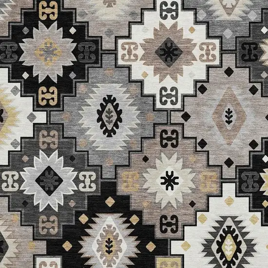 Black And Gray Geometric Washable Area Rug With UV Protection Photo 3