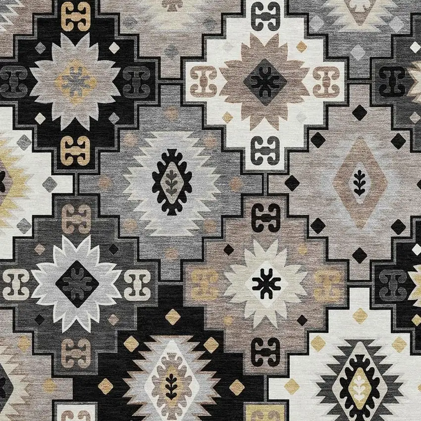 Black And Gray Geometric Washable Area Rug With UV Protection Photo 3