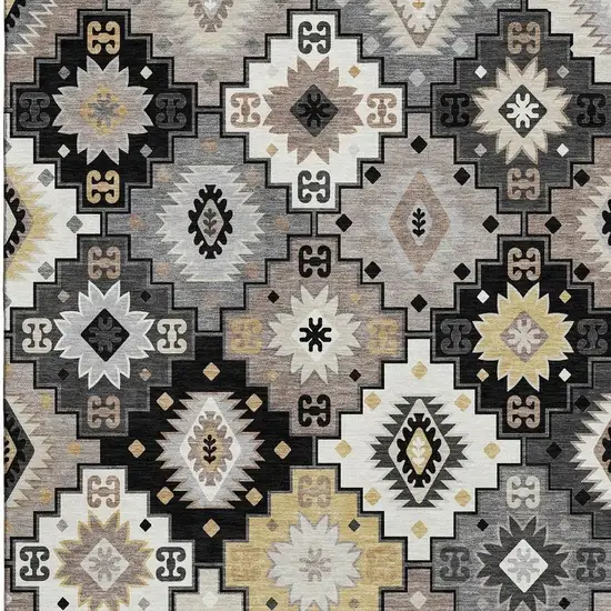 Black And Gray Geometric Washable Area Rug With UV Protection Photo 4