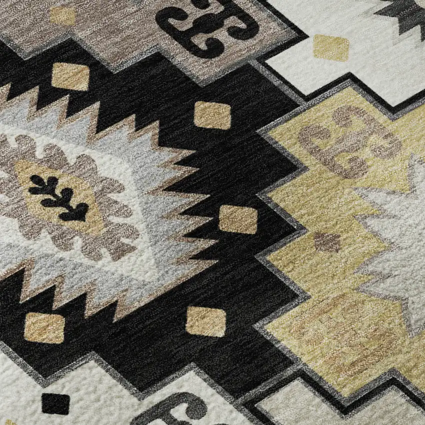 Black And Gray Geometric Washable Area Rug With UV Protection Photo 8