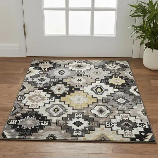Black And Gray Geometric Washable Area Rug With UV Protection Photo 2