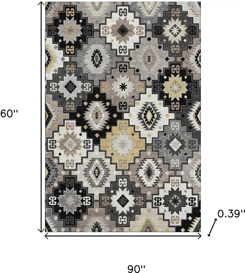 Black And Gray Geometric Washable Area Rug With UV Protection Photo 9
