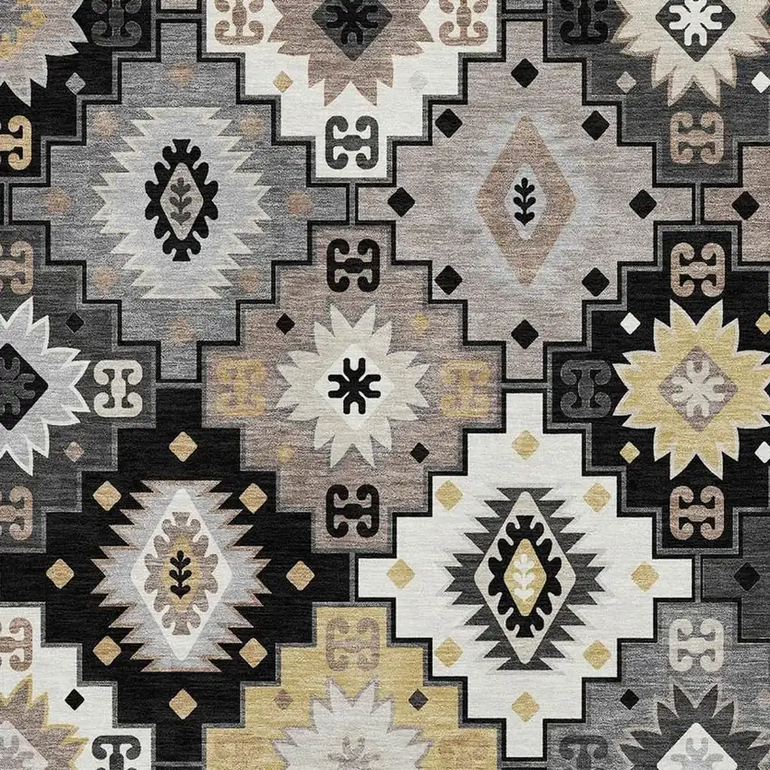 Black And Gray Geometric Washable Area Rug With UV Protection Photo 3