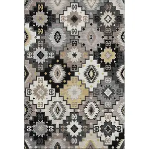 Photo of Black And Gray Geometric Washable Area Rug With UV Protection