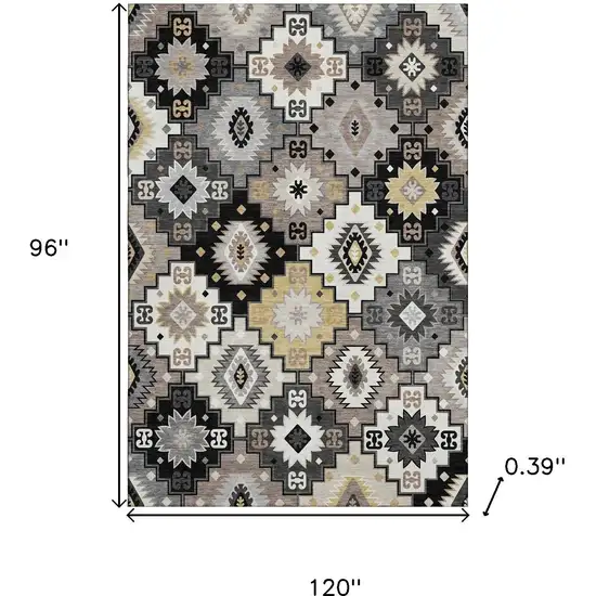 Black And Gray Geometric Washable Area Rug With UV Protection Photo 9