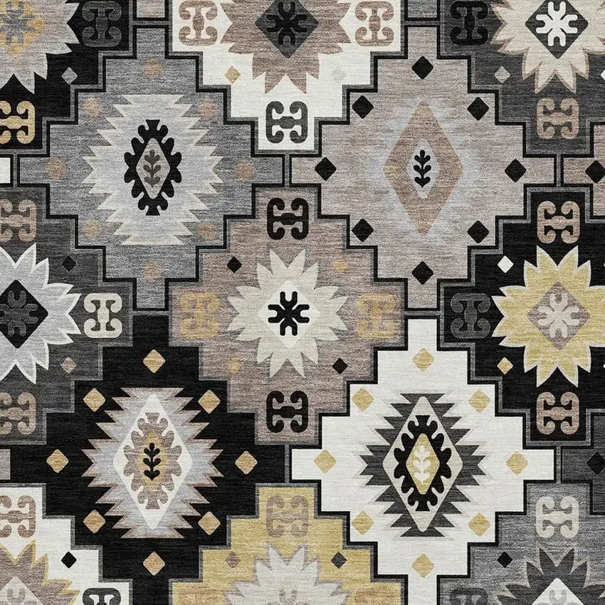 Black And Gray Geometric Washable Area Rug With UV Protection Photo 3