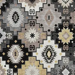Photo of Black And Gray Geometric Washable Area Rug With UV Protection