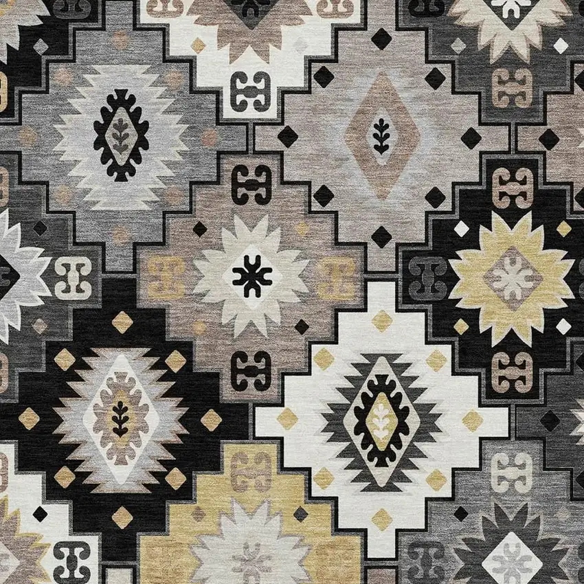 Black And Gray Geometric Washable Area Rug With UV Protection Photo 3