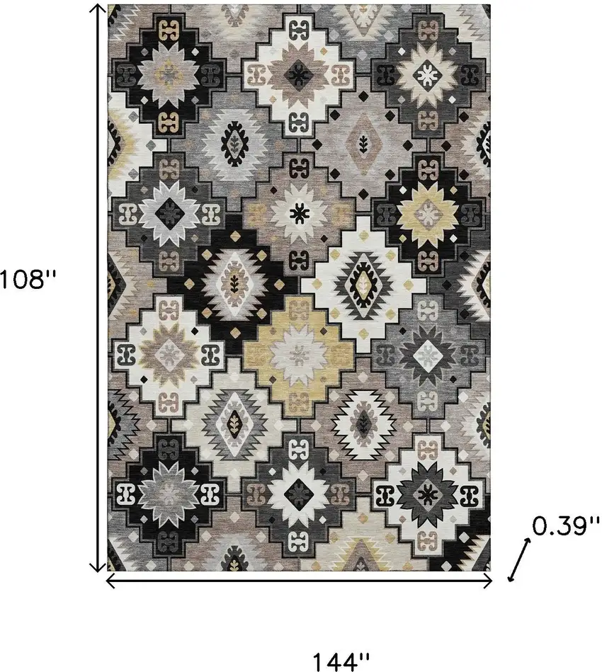 Black And Gray Geometric Washable Area Rug With UV Protection Photo 9