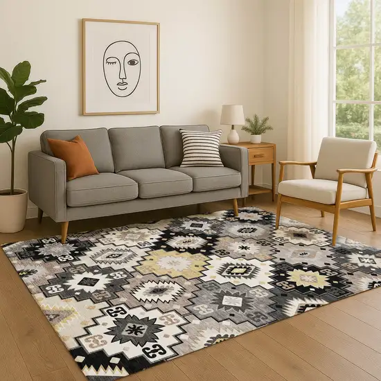 Black And Gray Geometric Washable Area Rug With UV Protection Photo 5