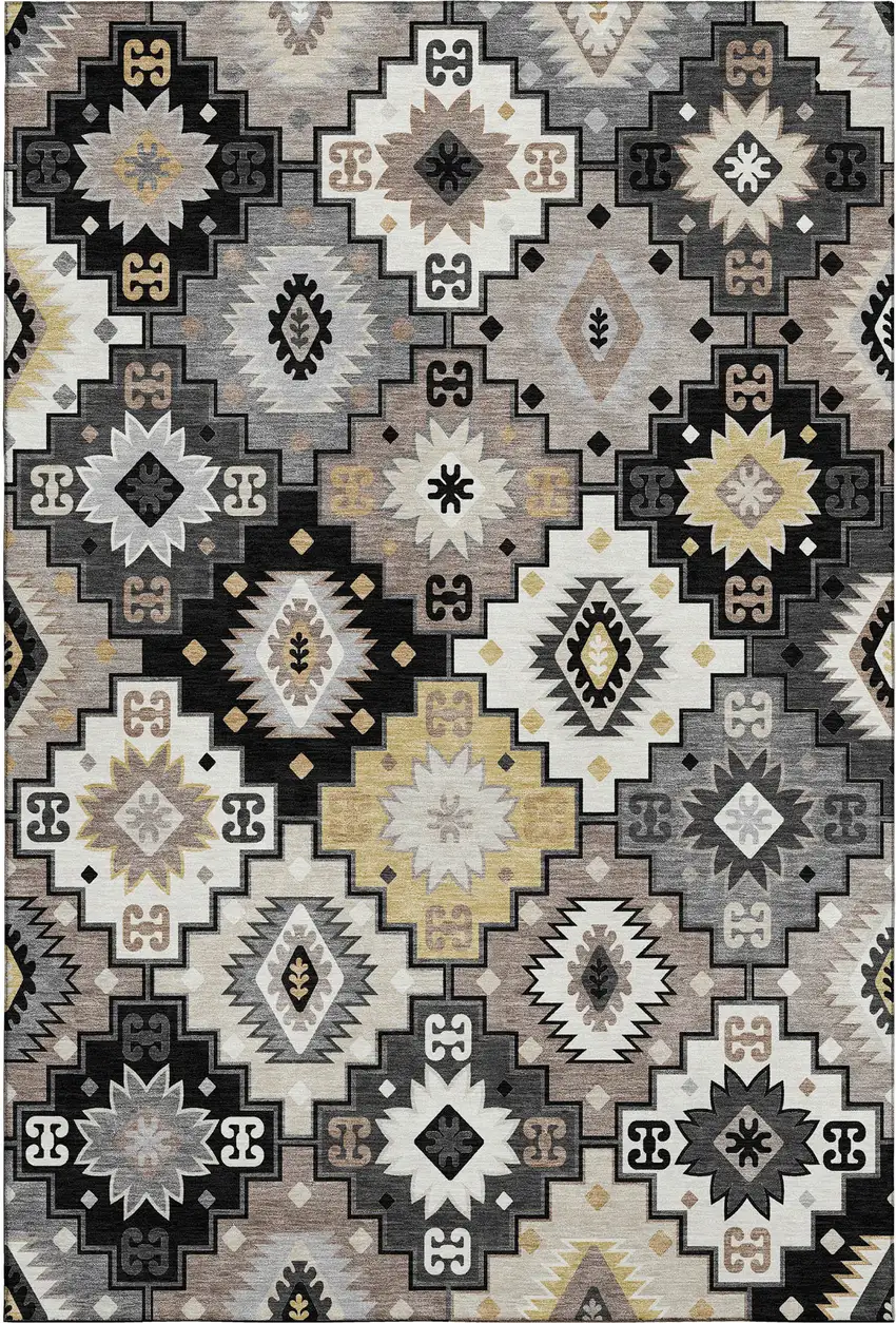 Black And Gray Geometric Washable Area Rug With UV Protection Photo 1