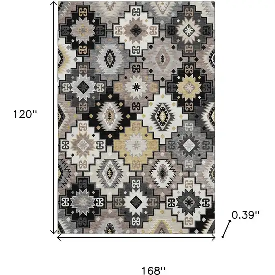 Black And Gray Geometric Washable Area Rug With UV Protection Photo 9