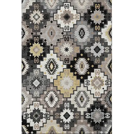 Black And Gray Geometric Washable Area Rug With UV Protection Photo 4