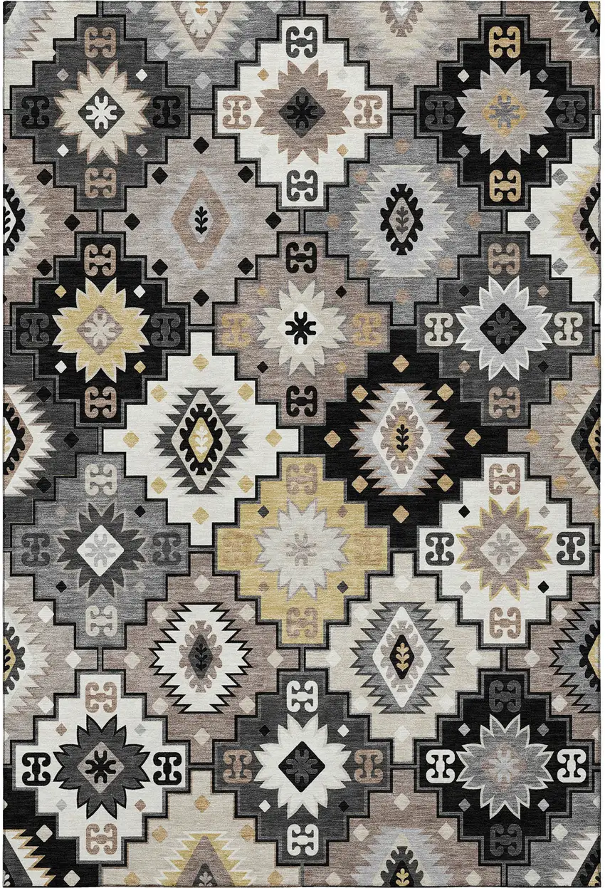 Black And Gray Geometric Washable Area Rug With UV Protection Photo 4