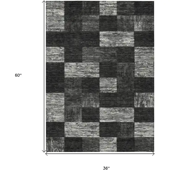 Black And Gray Geometric Washable Indoor Outdoor Area Rug Photo 7