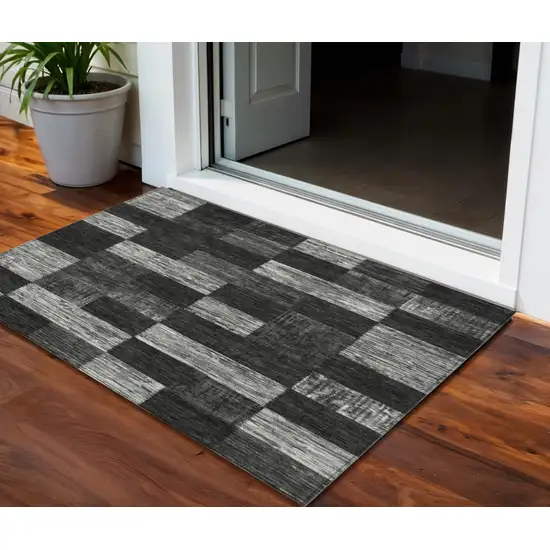 Black And Gray Geometric Washable Indoor Outdoor Area Rug Photo 1