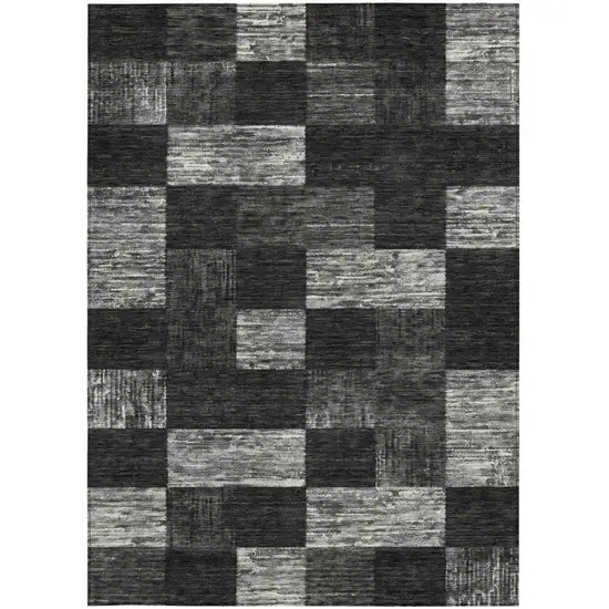 Black And Gray Geometric Washable Indoor Outdoor Area Rug Photo 6