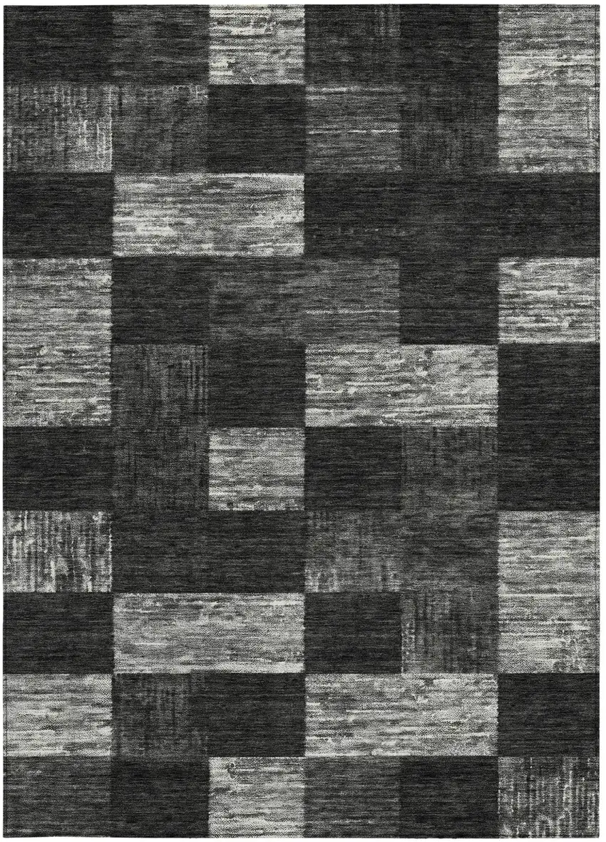Black And Gray Geometric Washable Indoor Outdoor Area Rug Photo 6