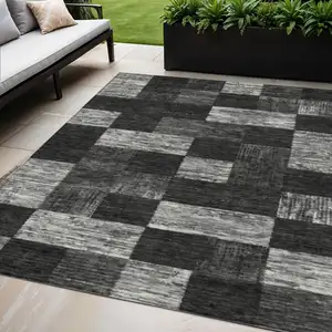 Photo of Black And Gray Geometric Washable Indoor Outdoor Area Rug
